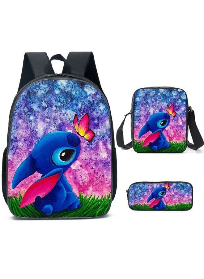 2025-2026 backpack pencil case shoulder bag three-piece set anime cartoon stitch leisure sports travel backpack student school backpack suitable for boys and girls fans - Image 1